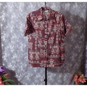 Vintage 60s Blouse 1960s South Western Boho Rockabilly Pinup Retro Size Medium